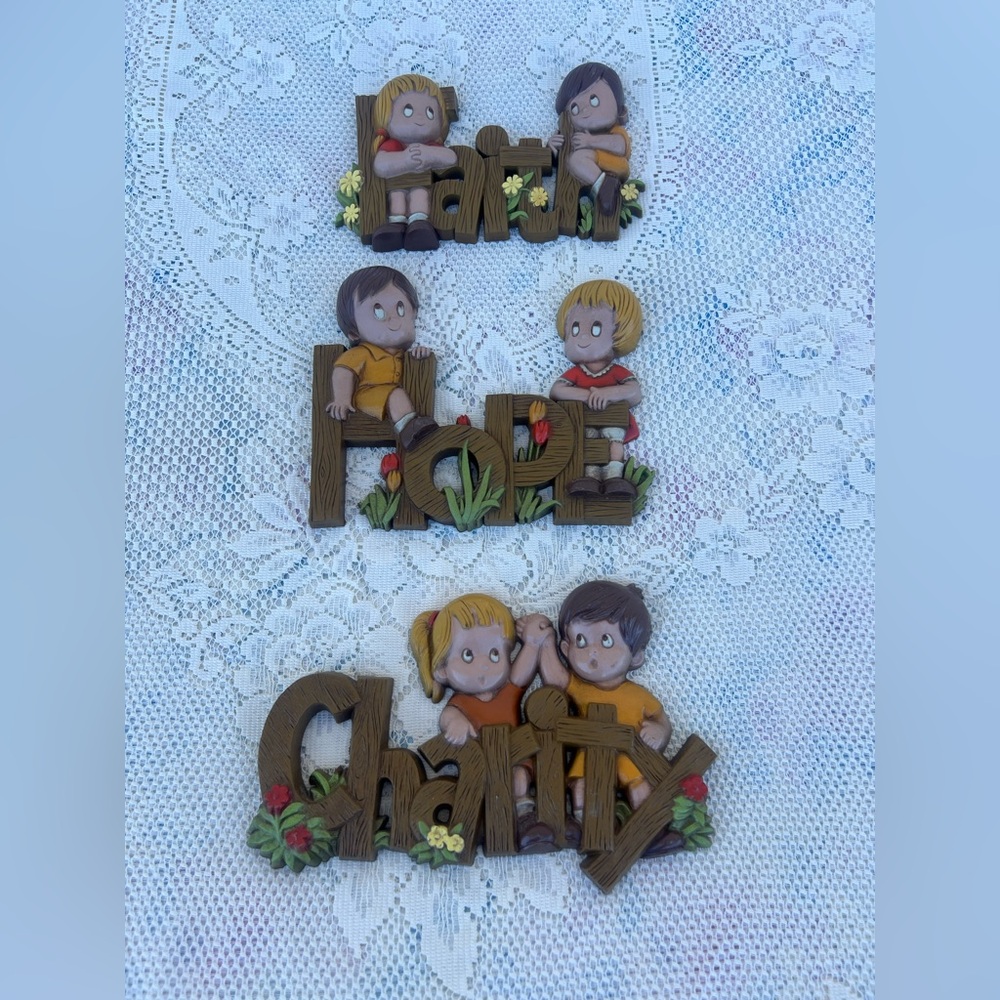 🎨 Vintage 1970 Miller Studio Chalkware Wall Plaques “Faith, Charity, Hope”Retro